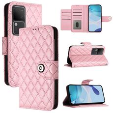Per vivo V30 / V30 Pro Custodia per telefono in pelle con texture rombica con cordino (rosa)
