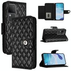 Per vivo V30 / V30 Pro Custodia per telefono in pelle con texture rombica con cordino (nero)