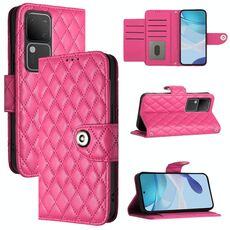 Custodia per cellulare in pelle con texture rombica per vivo V30 / V30 Pro con cordino (rosa rossa)
