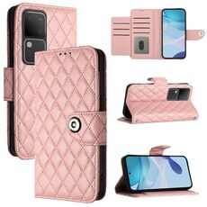 Per vivo V30 / V30 Pro Custodia per telefono in pelle con texture rombica con cordino (rosa corallo)
