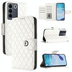 Per vivo V27 / V27 Pro Custodia per cellulare in pelle con texture rombica con cordino (bianca)
