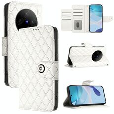 Per vivo X100 Pro Custodia per telefono in pelle con texture rombica e cordino (bianco)