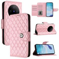 Custodia per cellulare in pelle con texture rombica per vivo X100 Pro con cordino (rosa)