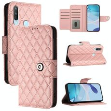 Per vivo Y17 / Y15 / Y12 / Y11 2019 Custodia per cellulare in pelle con texture rombica con cordino (rosa corallo)