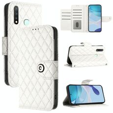 Per vivo Y19 / U3 / Y5s / Z5i / U20 Custodia per cellulare in pelle con texture rombica con cordino (bianca)