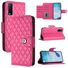 Per vivo iQOO U1x / Y11s / Y12s / Y12a Custodia per telefono in pelle con texture rombica e cordino (rosso rosa)