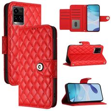 Per vivo Y33s 4G / Y21 2021 / Y21s Custodia per telefono in pelle con texture rombica con cordino (Rosso)