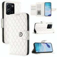 Per vivo Y35 4G / Y22s / Y22 Custodia per telefono in pelle con texture rombica e cordino (bianco)