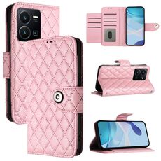 Per vivo Y35 4G / Y22s / Y22 Custodia per telefono in pelle con texture rombica con cordino (rosa)