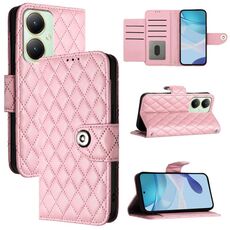 Per vivo Y27 4G Custodia per cellulare in pelle con texture rombica globale con cordino (rosa)