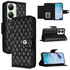 Per vivo Y27 4G Custodia per cellulare in pelle con texture rombica globale con cordino (nero)