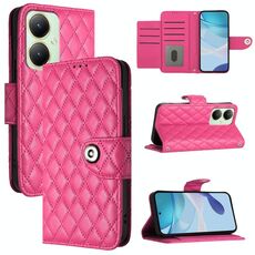 Per vivo Y27 4G Custodia per cellulare in pelle con texture rombica globale con cordino (rosa rossa)