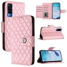 Custodia per cellulare in pelle con texture rombica per vivo Y51 2020 India / Y31 India con cordino (rosa)