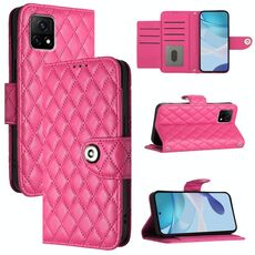 Per vivo Y31s 5G / Y72 5G India Custodia per telefono in pelle con texture rombica con cordino (Rosa rossa)