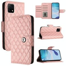 Per vivo Y31s 5G / Y72 5G India Custodia per telefono in pelle con texture rombica con cordino (rosa corallo)