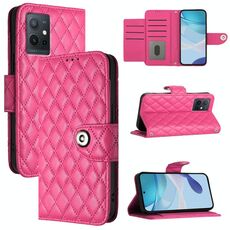 Per vivo Y55s 2023 / Y55 5G / Y75 5G Custodia per telefono in pelle con texture rombica con cordino (Rosa rossa)