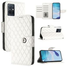 Per vivo Y30 5G / Y33e Custodia per cellulare in pelle con texture rombica con cordino (bianca)