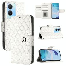 Per vivo Y56 / Y16 / Y02s Custodia per cellulare in pelle con texture rombica con cordino (bianca)