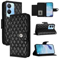 Per vivo Y56 / Y16 / Y02s Custodia per cellulare in pelle con texture rombica con cordino (nero)