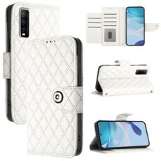 Custodia per cellulare in pelle con texture rombica per vivo Y70s con cordino (bianca)
