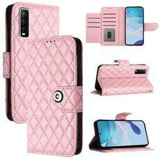 Custodia per cellulare in pelle con texture rombica per vivo Y70s con cordino (rosa)