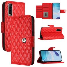 Custodia per cellulare in pelle con texture rombica per vivo Y70s con cordino (rosso)