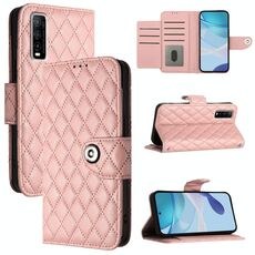 Custodia per cellulare in pelle con texture rombica per vivo Y70s con cordino (rosa corallo)