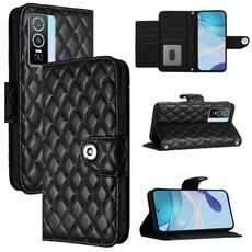 Per vivo Y76 5G Custodia per cellulare in pelle con texture rombica con cordino (nero)