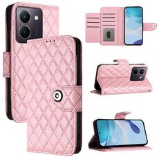 Per vivo Y36 5G / Y36 4G / Y36 India Custodia per cellulare in pelle con texture rombica con cordino (rosa)