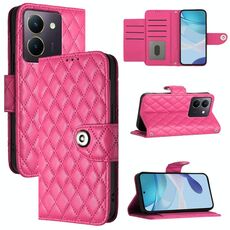 Per vivo Y36 5G / Y36 4G / Y36 India Custodia per telefono in pelle con texture rombica con cordino (Rosa rossa)