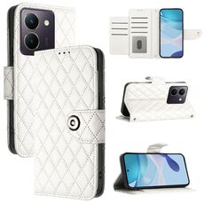 Per vivo Y27 5G / Y27s Custodia per cellulare in pelle con texture rombica con cordino (bianca)