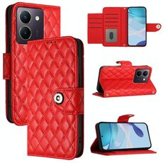 Custodia per cellulare in pelle con texture rombica per vivo Y27 5G / Y27s con cordino (rosso)