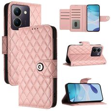 Custodia per cellulare in pelle con texture rombica per vivo Y27 5G / Y27s con cordino (rosa corallo)