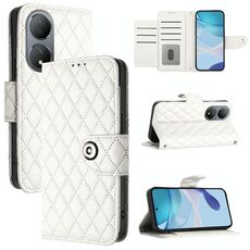 Per vivo Y100 5G Custodia per cellulare in pelle con texture rombica globale con cordino (bianca)