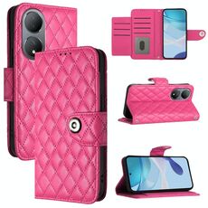 Per vivo Y100 5G Custodia per cellulare in pelle con texture rombica globale con cordino (rosa rossa)