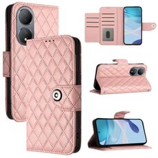 Custodia per cellulare in pelle con texture rombica globale per vivo Y100 5G con cordino (rosa corallo)