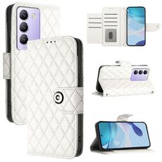 Per vivo T3 5G IDN / V40 SE Custodia per telefono in pelle con texture rombica con cordino (bianca)