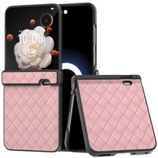 Per Honor Magic V Flip Custodia per telefono in PU con struttura intrecciata in tre parti con telaio nero (rosa)