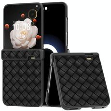 Per Honor Magic V Flip Custodia per telefono in PU con struttura intrecciata in tre parti con telaio nero (nero)