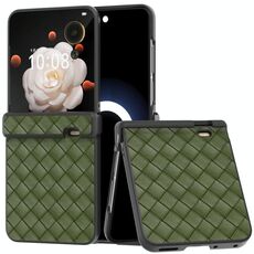 Per Honor Magic V Flip Custodia per telefono in PU con struttura intrecciata in tre parti con telaio nero (verde)