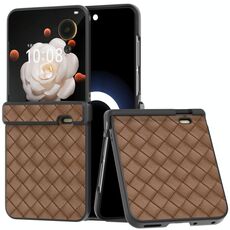 Per Honor Magic V Flip Custodia per telefono in PU con struttura intrecciata in tre parti con cornice nera (marrone)