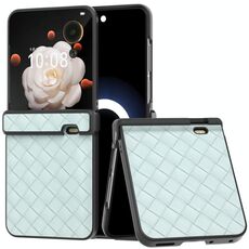 Per Honor Magic V Flip Custodia per telefono in PU con struttura intrecciata in tre parti con telaio nero (verde chiaro)