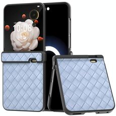 Custodia per telefono in PU con trama intrecciata e cornice nera per Honor Magic V Flip in tre parti (azzurro chiaro)