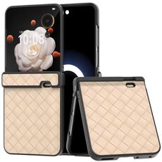 Custodia per telefono in PU con trama intrecciata e cornice nera per Honor Magic V Flip in tre parti (beige)