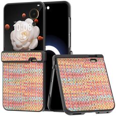 Per Honor Magic V Flip Custodia per telefono in PU con struttura in reticolo di colore nero con cornice in tre parti (mandarino)