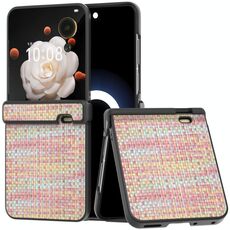Per Honor Magic V Flip Custodia per telefono in PU con struttura in reticolo di colore nero con tre parti (rosa)