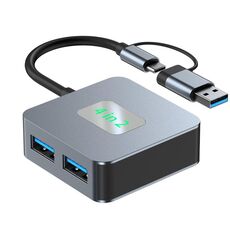 BYL-2320 Adattatore HUB 4 in 2 USB + USB-C / Tipo-C a USB 3.2 a 4 porte (grigio)