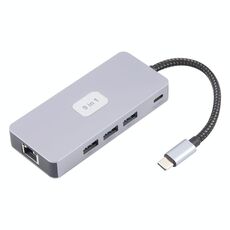 BYL-2318 Docking station 9 in 1 da USB-C / Type-C a USB 3.0+Type-C+1000M Ethernet+HDTV+SD/TF con doppio slot per scheda (grigio)