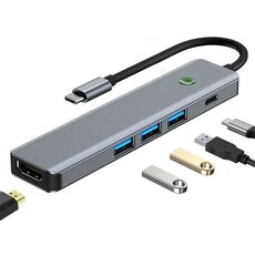 BYL-2319 Docking station multifunzione 5 in 1 da USB-C/Tipo-C a USB 3.0+USB-C/Tipo-C+HDTV (Grigio)