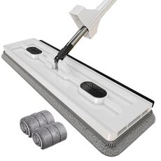 Mocio piatto per uso domestico da 42 cm, per la pulizia della cucina, detergente per pavimenti pigri, stile: bianco+2 salviette